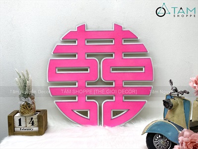 Chữ gỗ Song Hỷ tròn - Wedding nhiều kiểu [Gỗ nhẹ - Sơn thủ công] ĐK 30-40cm CHUGO-23